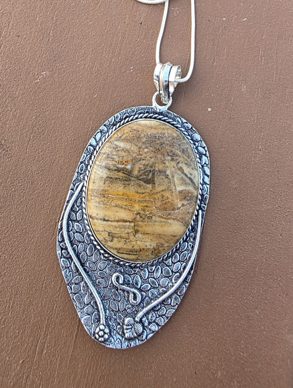 Imperial Jasper Pendant Necklace in 925 Sterling Silver (3.4")